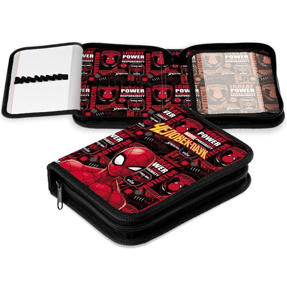 Пенал Hatber 200х140мм 1 отделение на молнии с 2-мя откид. планками -Человек- паук- ткань/картон( MARVEL)  в индив.упак. , 